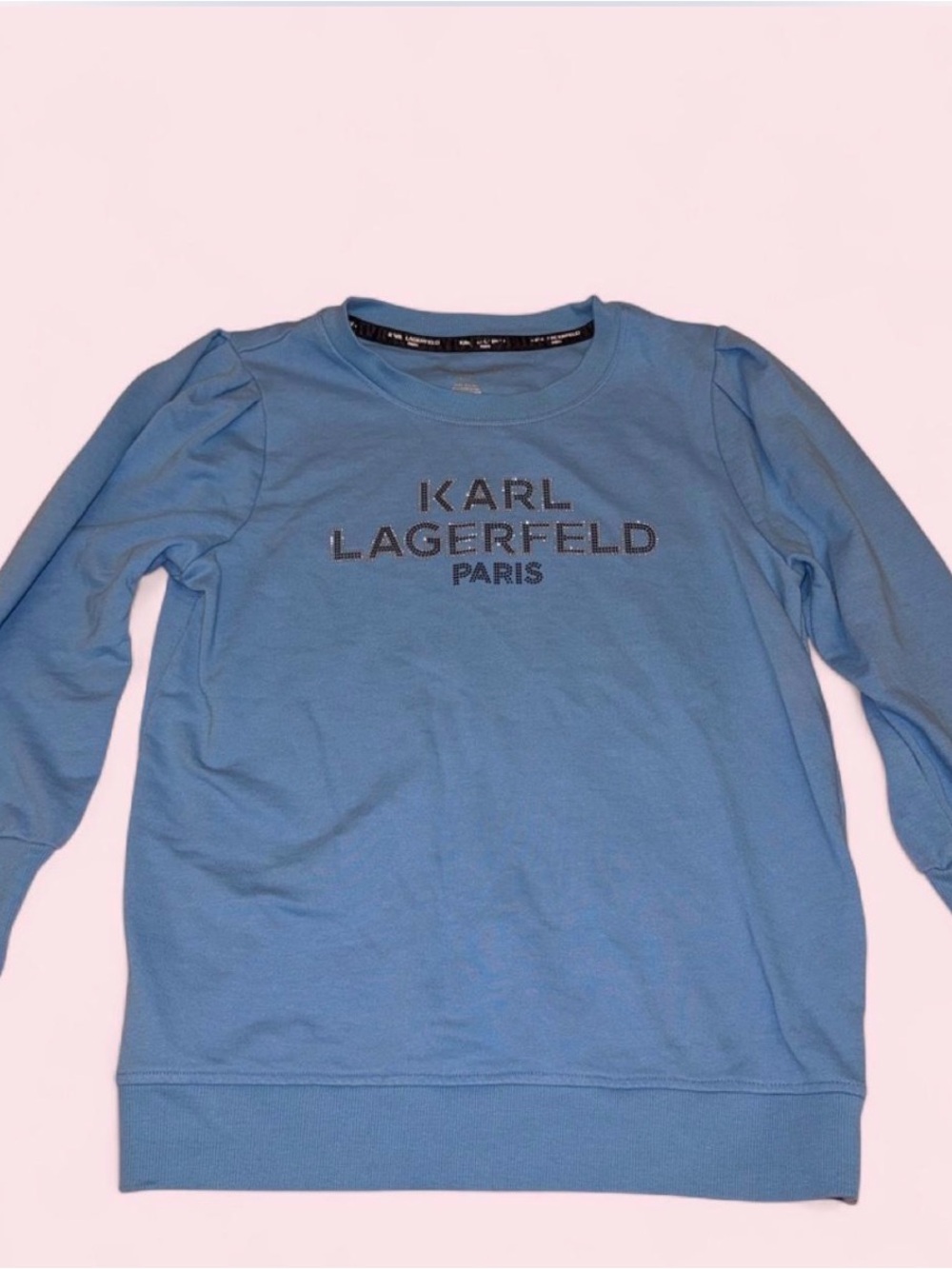 Karl Lagerfeld Paris Womens Blue Long Sleeve Logo Top